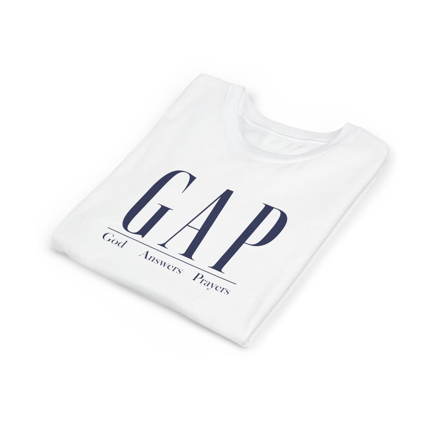 Youth Tee - GAP w/ Blue Text (God Answers Prayers) Christian T-Shirts