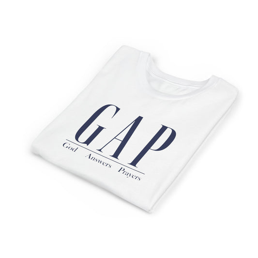 Youth Tee - GAP w/ Blue Text (God Answers Prayers) Christian T-Shirts
