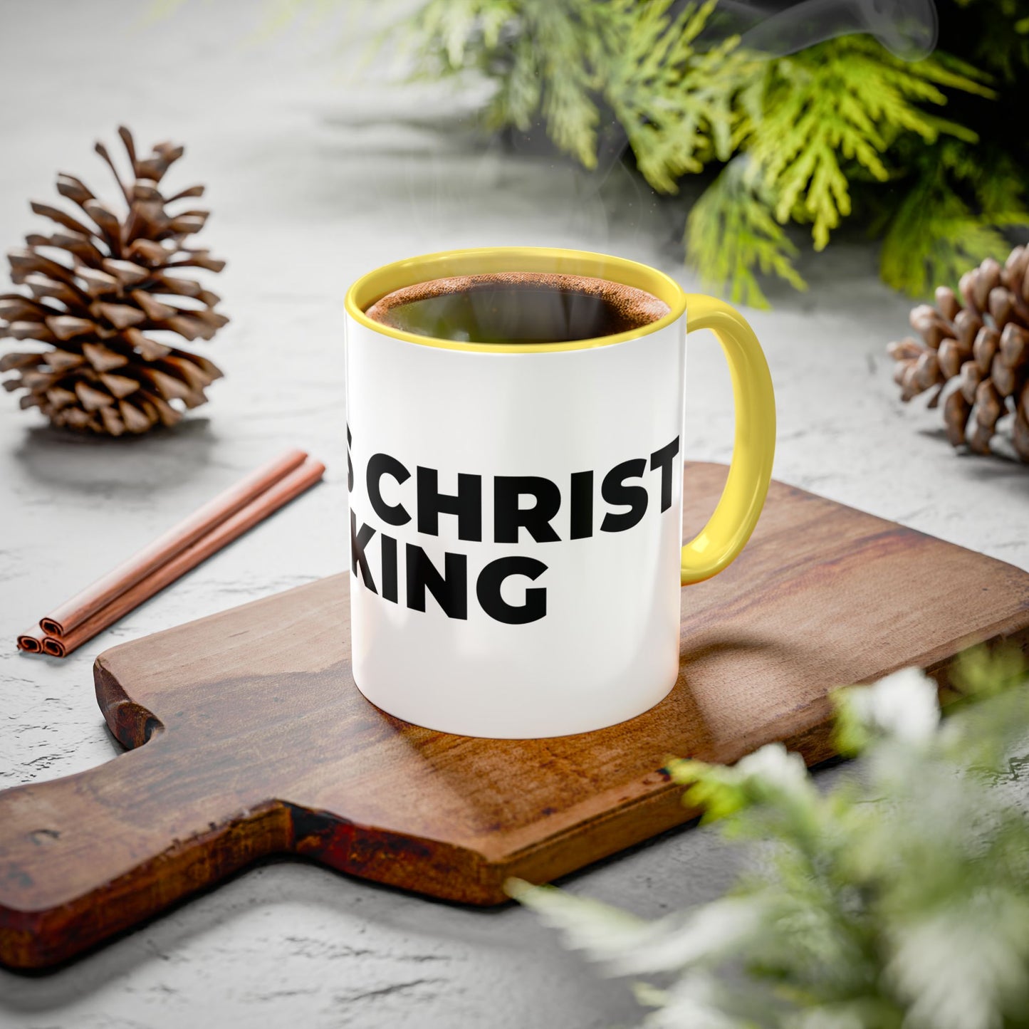 Jesus Christ Is King Coffee Mug — Black-Trim Ceramic 11oz & 15oz