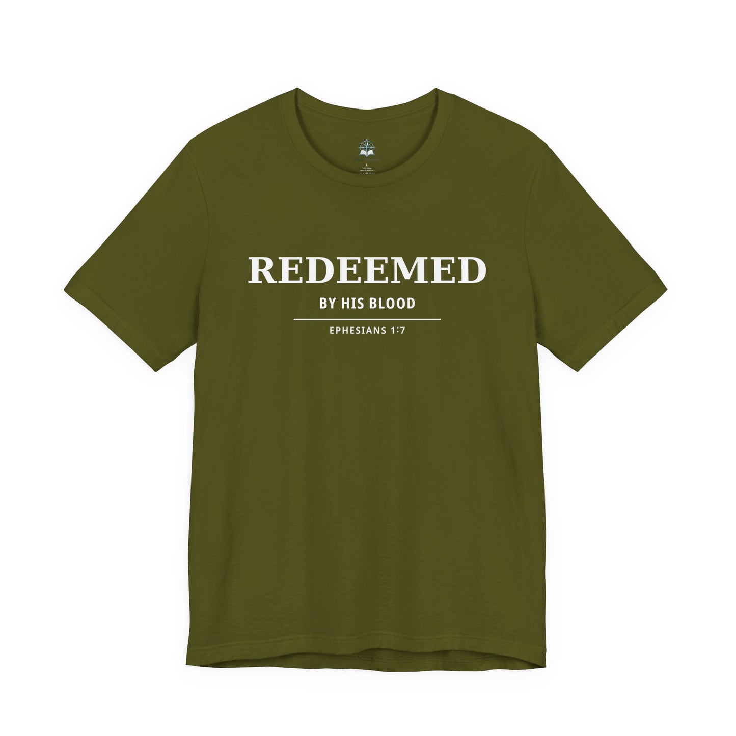 Redeemed T‑Shirt — "Redeemed by His Blood" Christian Faith Tee (Ephesians 1:7) - Bible Compass