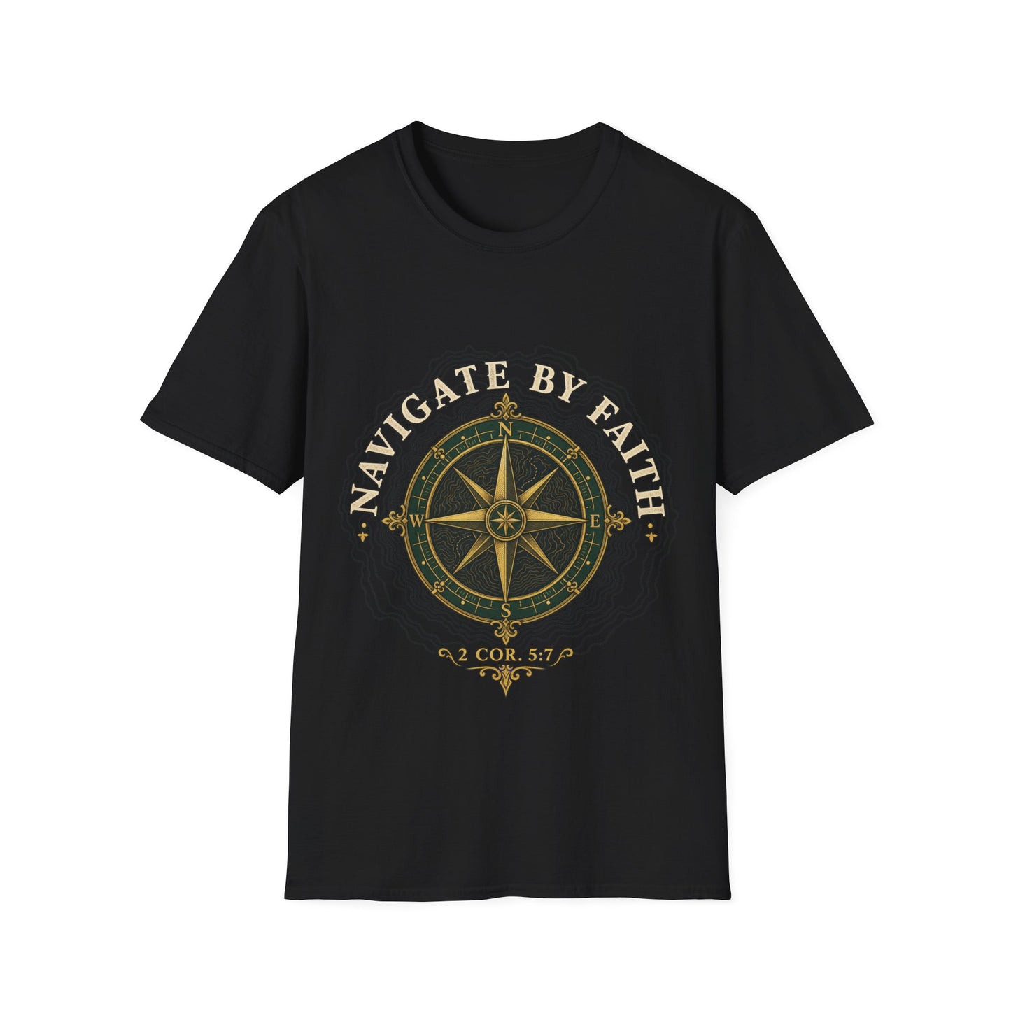 Navigate By Faith T-Shirt - 2 Corinthians 5:7 | Bible Compass