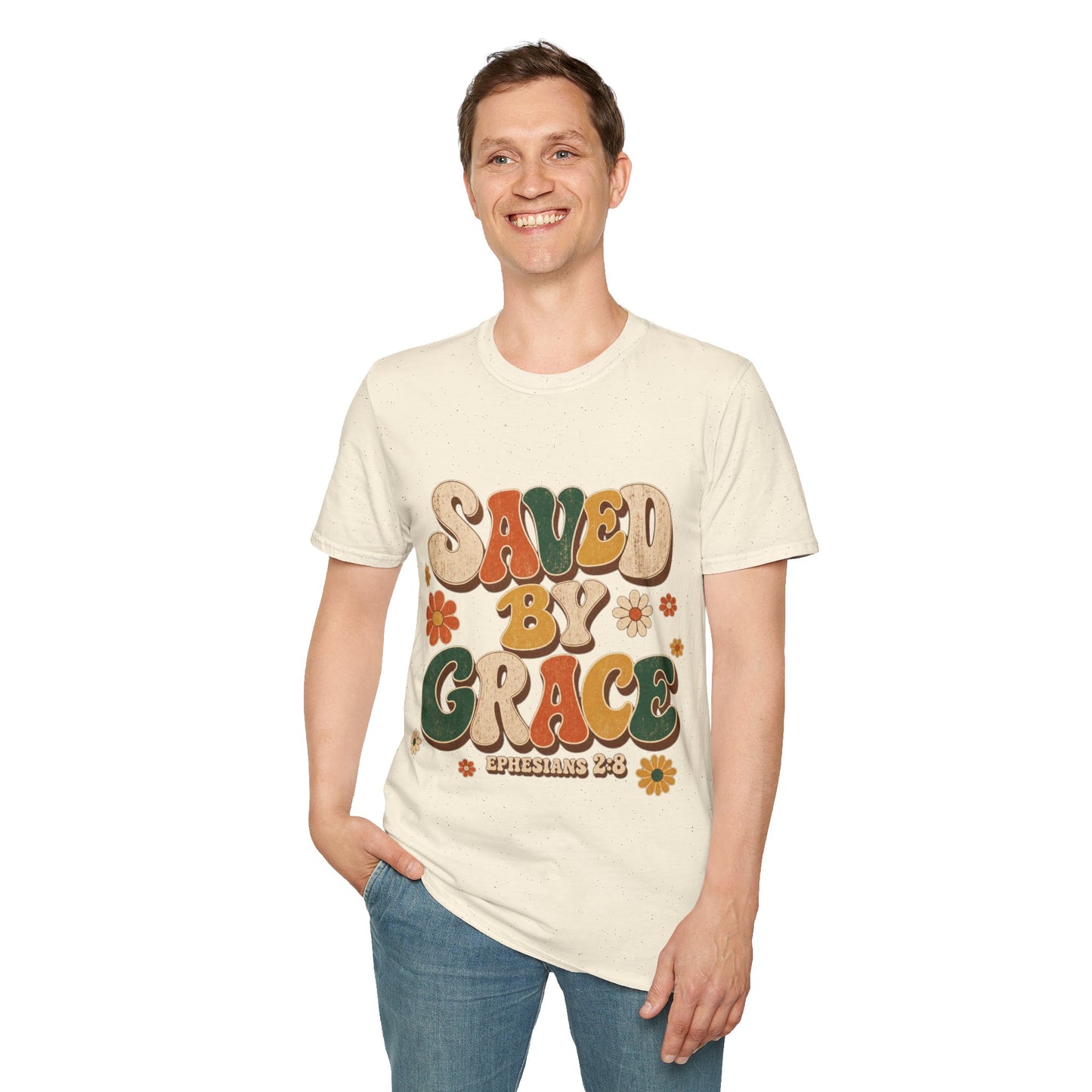 Saved By Grace Retro T-Shirt - Ephesians 2:8 | Bible Compass
