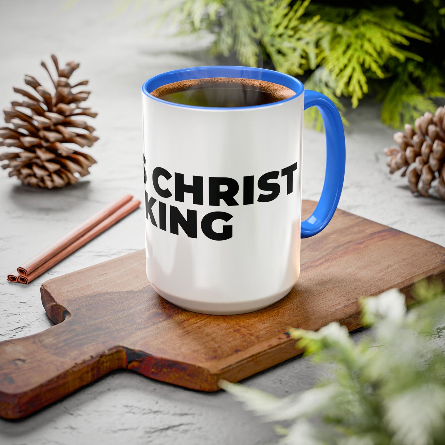 Jesus Christ Is King Coffee Mug — Black-Trim Ceramic 11oz & 15oz