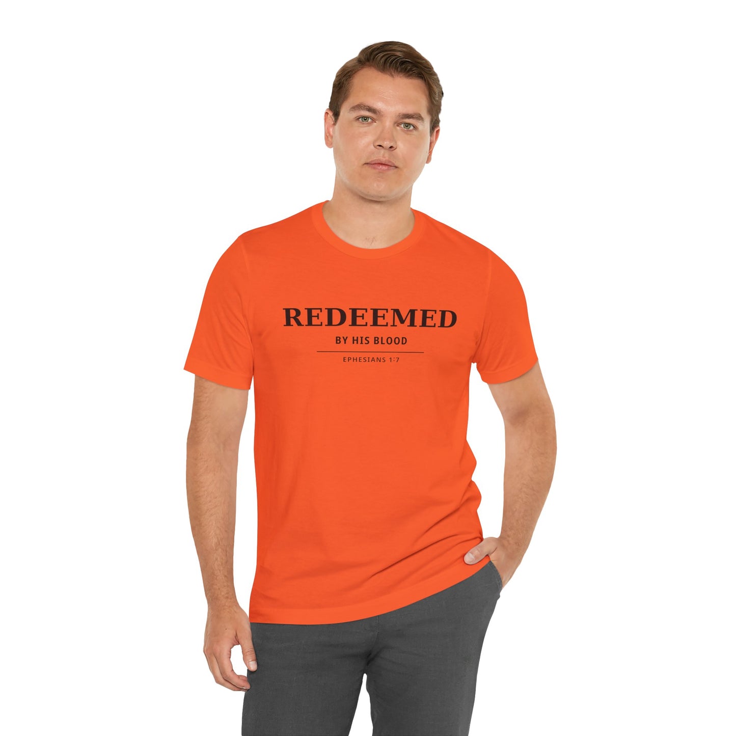 Redeemed T‑Shirt — "Redeemed by His Blood" Christian Faith Tee (Ephesians 1:7)