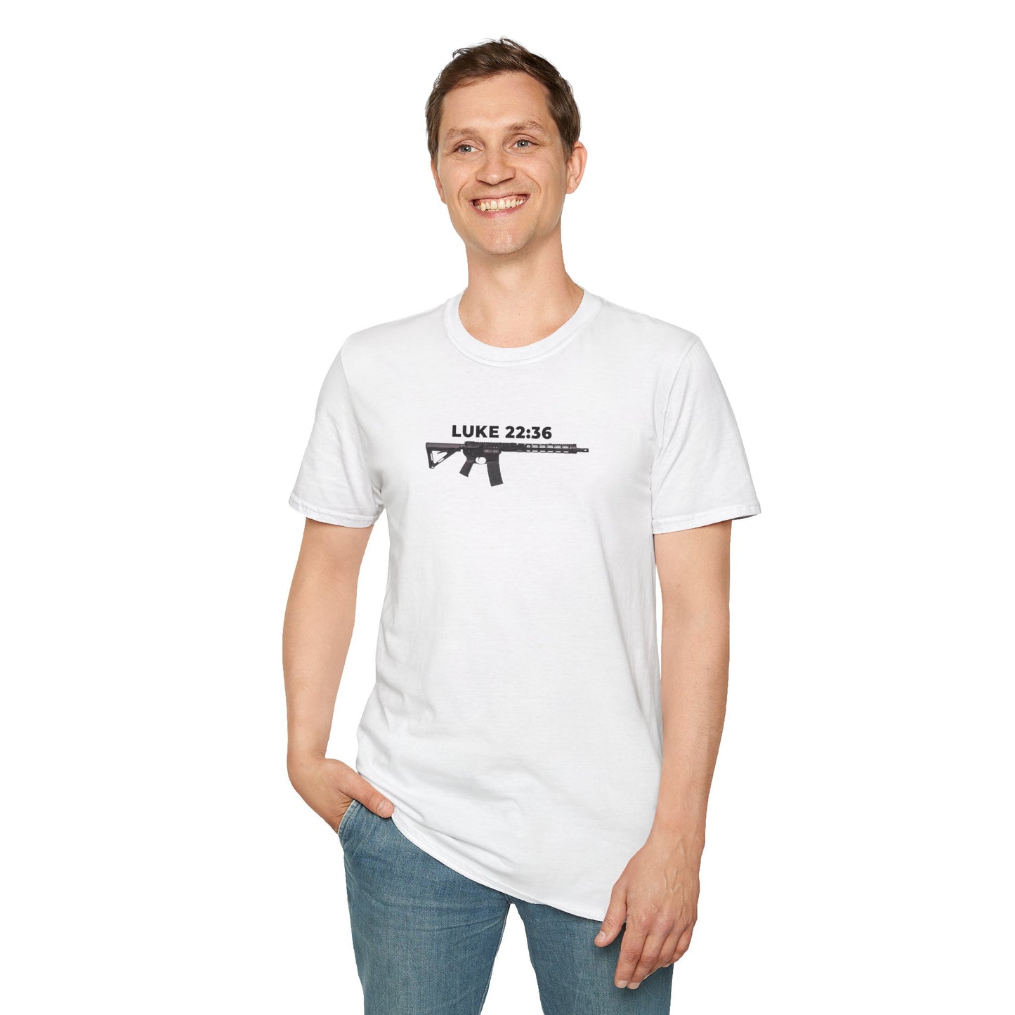 Sell your cloak and buy a sword — "Luke 22:36" Rifle Graphic Christian Faith Tee