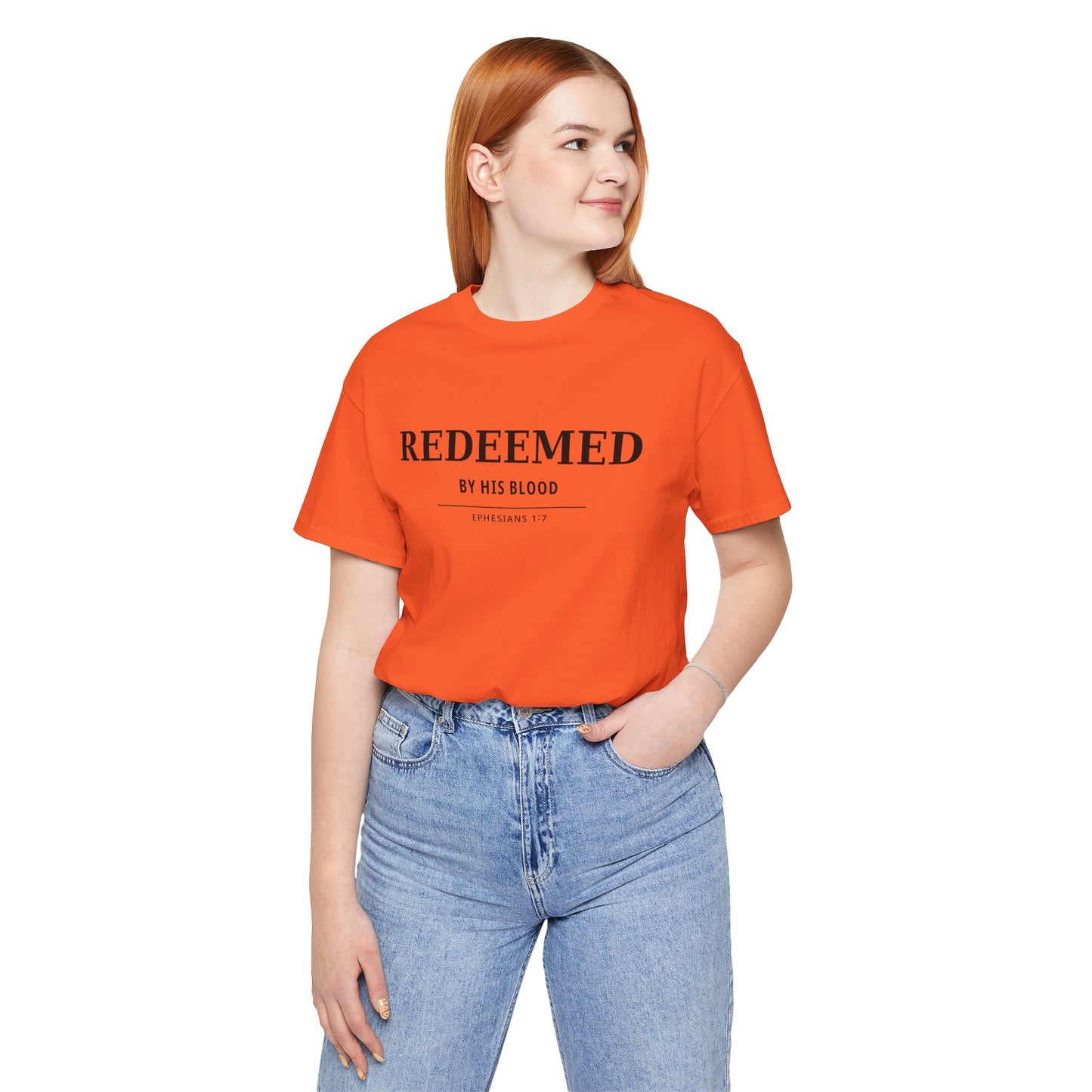 Redeemed T‑Shirt — "Redeemed by His Blood" Christian Faith Tee (Ephesians 1:7)