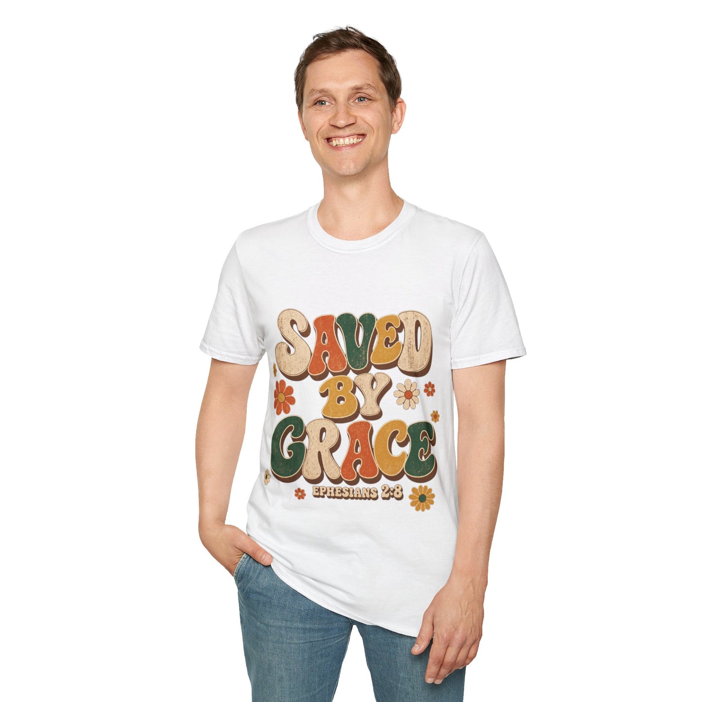 Saved By Grace Retro T-Shirt - Ephesians 2:8 | Bible Compass