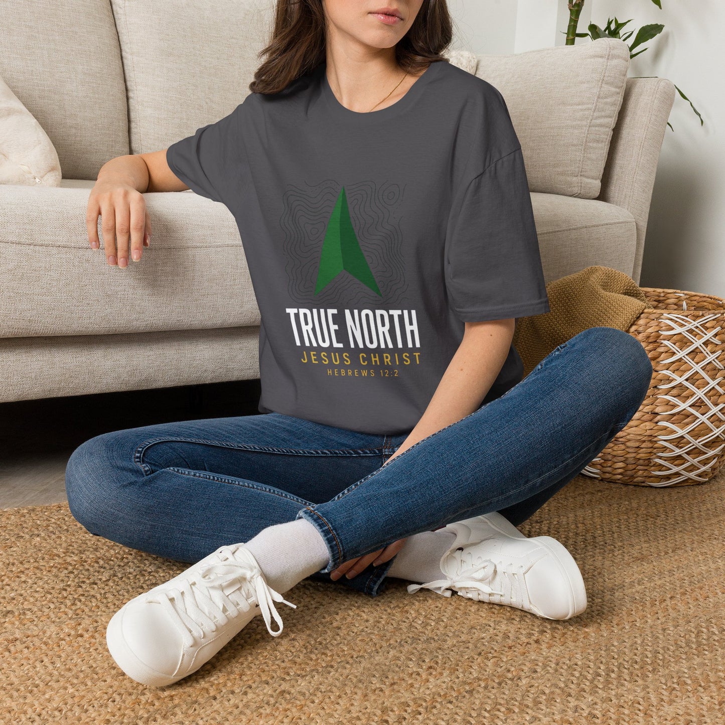 True North Jesus Christ T-Shirt - Hebrews 12:2 | Bible Compass
