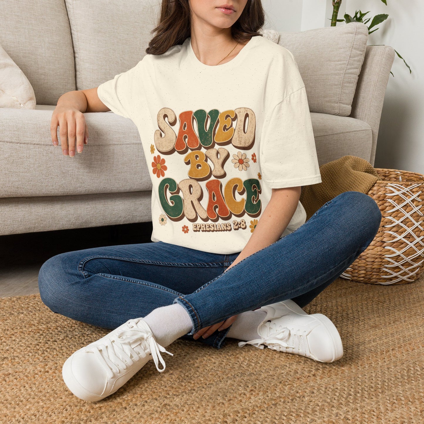 Saved By Grace Retro T-Shirt - Ephesians 2:8 | Bible Compass
